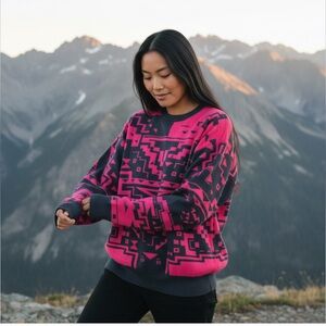 Hot Pink and Black Crew Neck Ski Sweater